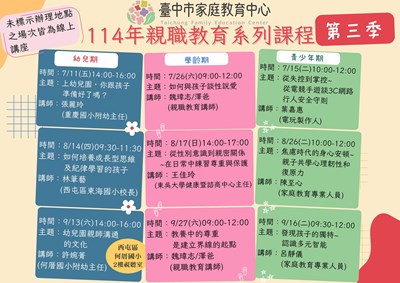 114年「第三季親職教育系列課程」