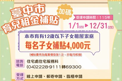 臺中市育兒租金補貼