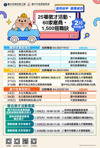 「富市台中 就業成功」2月系列徵才活動