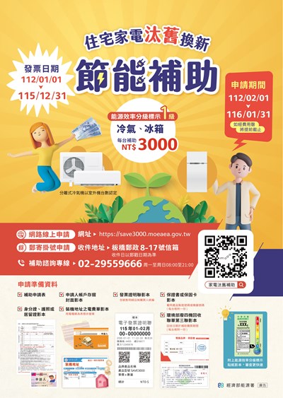 經濟部115年度「住宅家電汰舊換新節能補助」